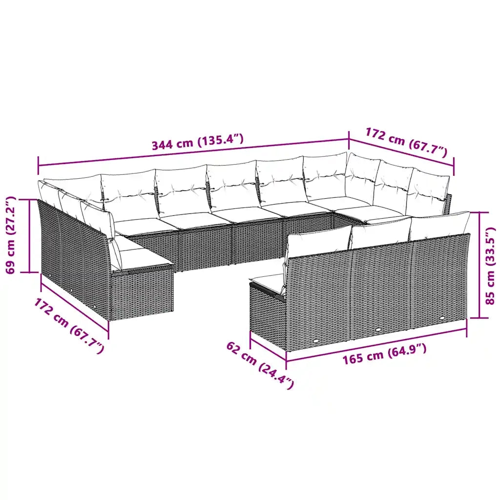 Set Divani Giardino 13 pz con Cuscini Grigio Chiaro Polyrattan