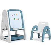 Cavalletto magnetico per bambini 53 x 62,5 x 71-100 cm 2 in 1 con scrivania pieghevole e seduta ergonomica in polietilene bianco e blu 20_0009906