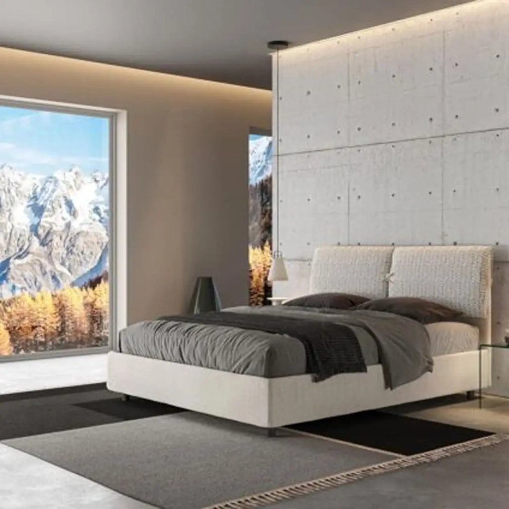 Letto matrimoniale con rete imbottito 160x210 tessuto Aragona 1 bianco Mados