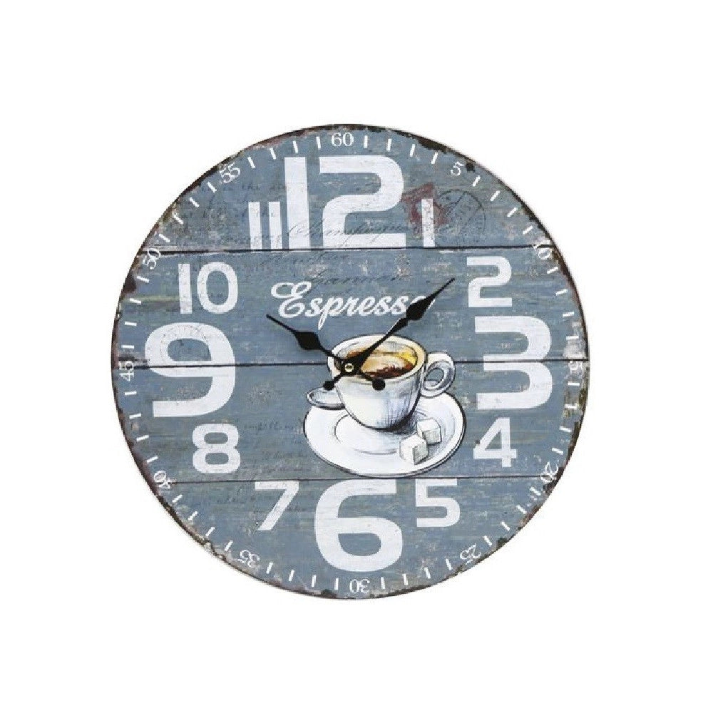 Trade Shop - Orologio In Legno Da Parete Rotondo Analogico Vintage Retro' Casa Cucina 218690 -