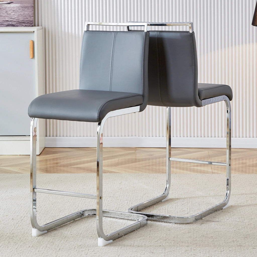 Sgabello da bar set da 2 con struttura stabile e poggiapiedi in PU e metallo grigio scuro e argento moderno