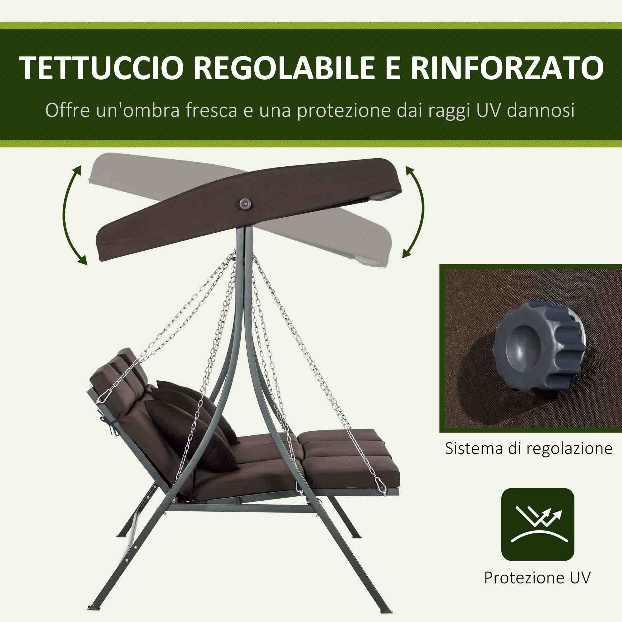 Dondolo da Giardino 3 Posti 198x118x168 cm Sedute Separate con Chaise Longue Marrone