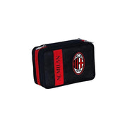 Astuccio-Astuccio Scuola 3 Scomparti, A.C Milan Calcio - Rosso Nero - Portapenne Multi Scomparto Con Matite, Penne e Col