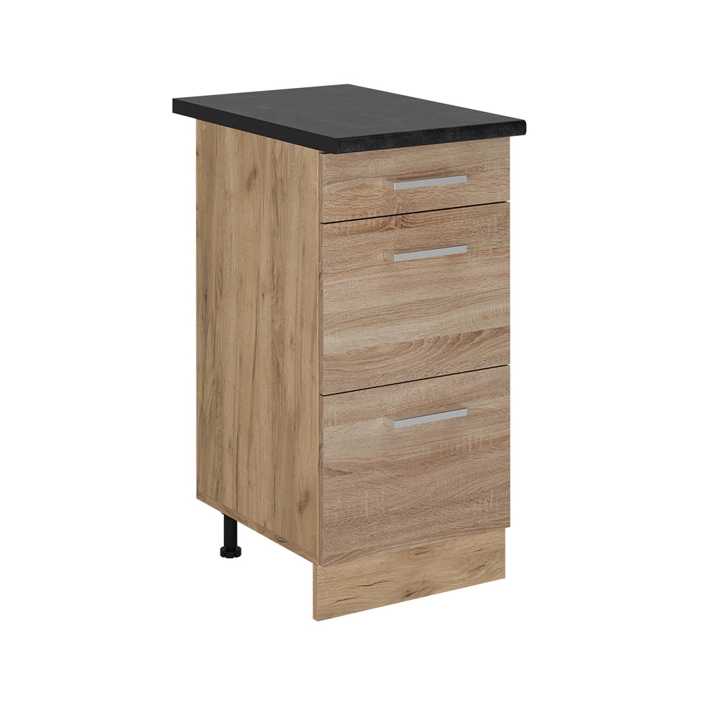 Mobiletto base per cucina R-Line Sonoma/Rovere dorato 40 cm con cassetti, PL Antracite Vicco