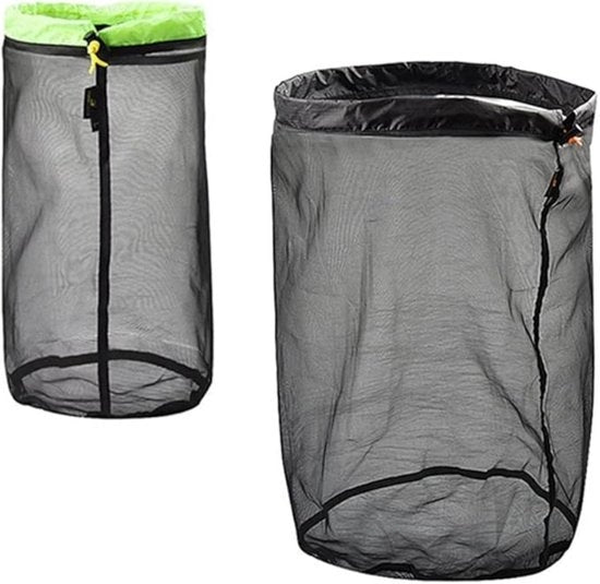 Set di due taschi in mesh nylon - borsa da campeggio leggera - borsa da viaggio con cordino - borsa da campeggio con cinghia - zaino compresso per adulti