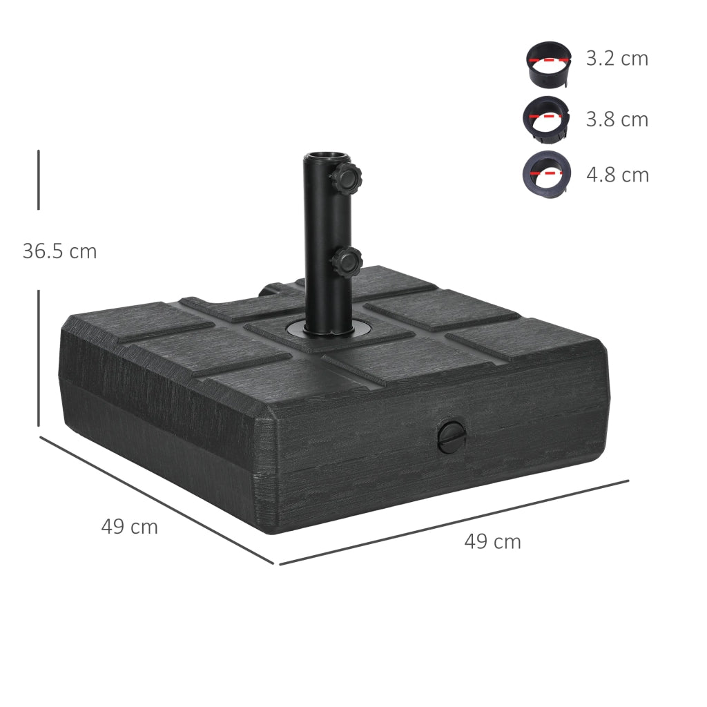 Base per Ombrellone da Giardino 3.5 m con Maniglie 49x49x36,5 cm in HDPE e Acciaio Nero