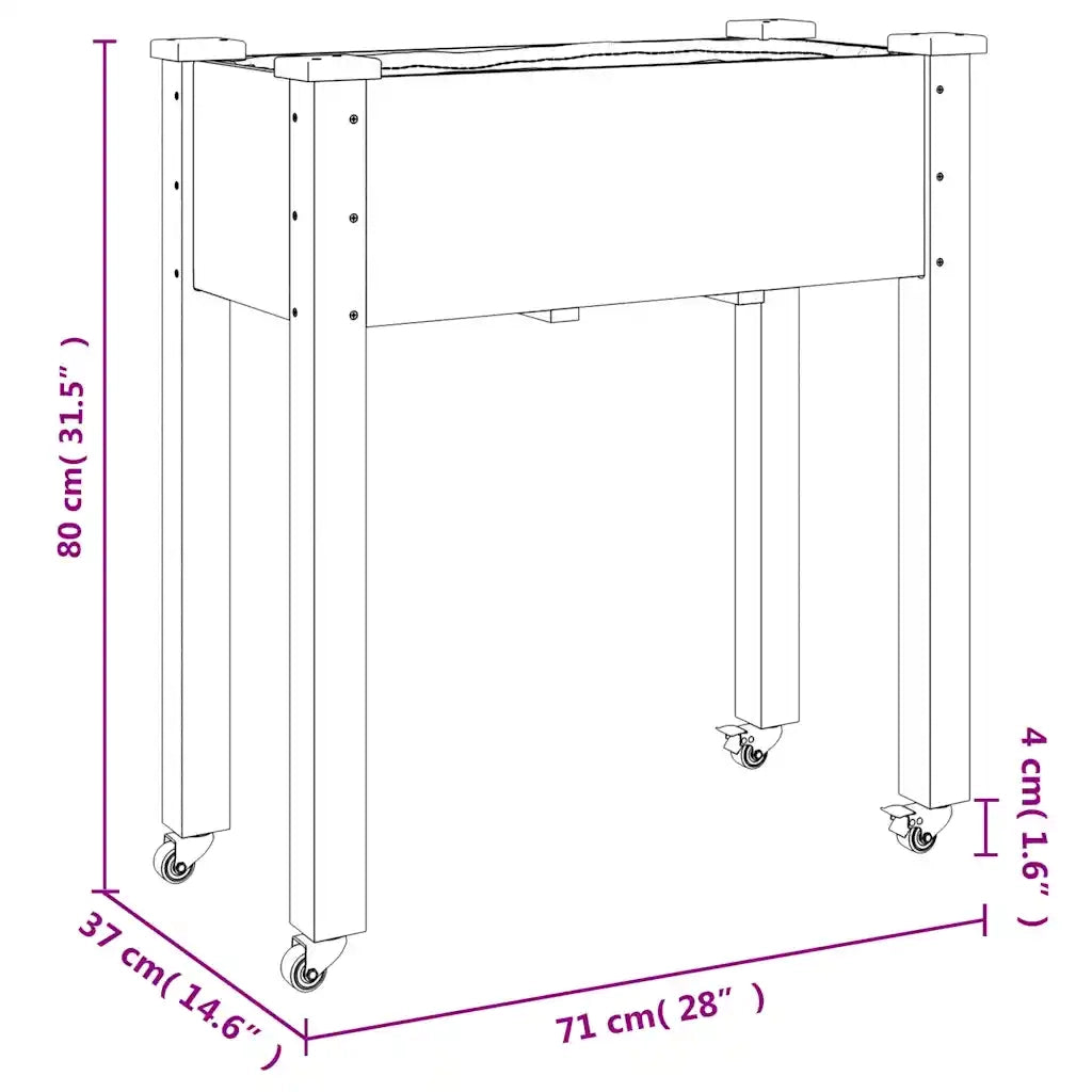 Fioriera Ruote e Fodera Grigia 71x37x80cm Legno Massello Abete 3157825
