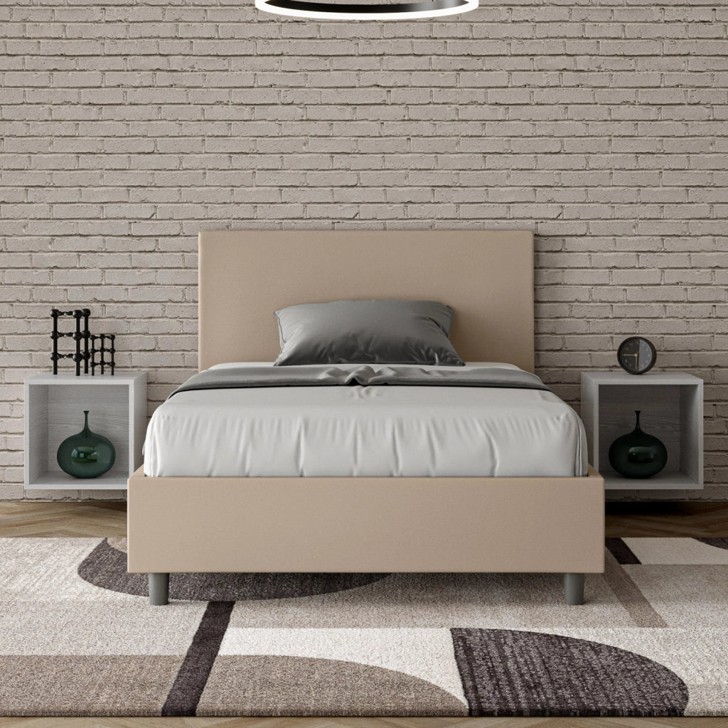 BS COM Letto una piazza e mezza senza rete imbottito 120x190 similpelle tortora