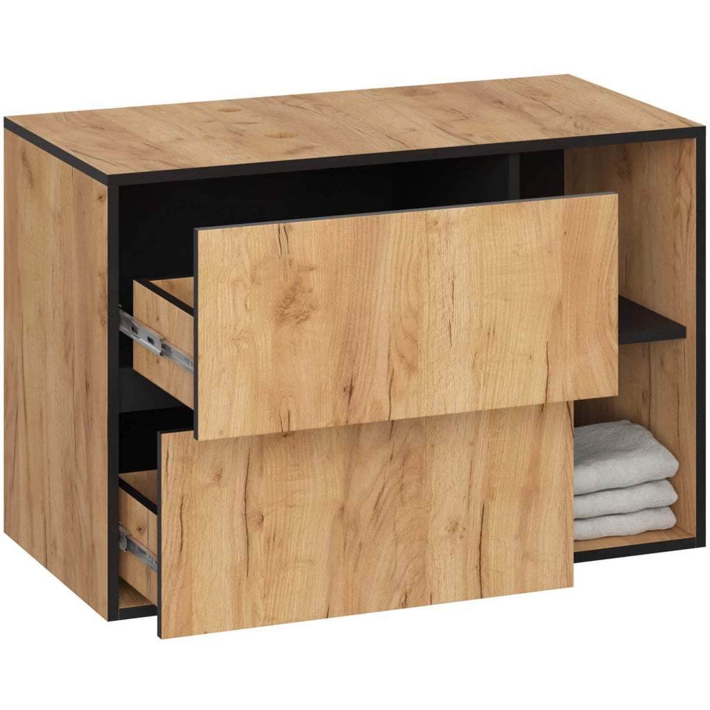 Mobile bagno senza lavabo VAMI sospeso Rovere Craft, Nero 90 cm 2 cassetti 90x45,5x60 cm