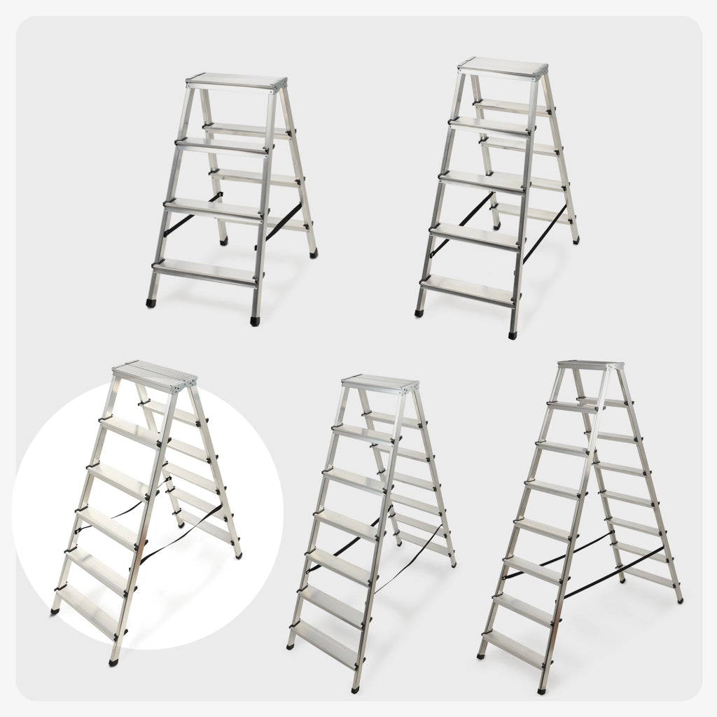 Scala in alluminio KADAX per uso domestico, 6 gradini, a doppia faccia, pieghevole