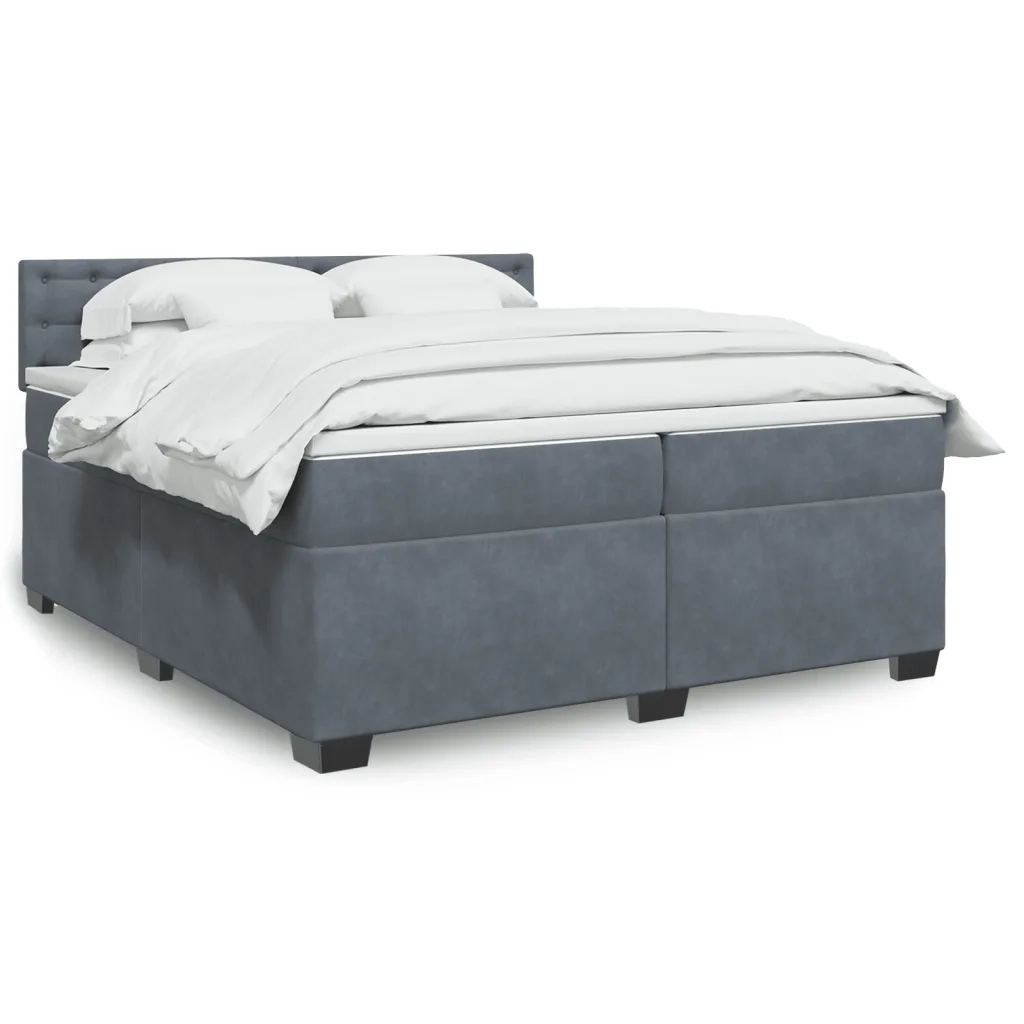 Giroletto a Molle con Materasso Grigio Scuro 200x200 cm Velluto