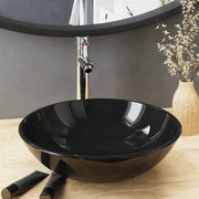 Lavandino Bagno con Rubinetto e Piletta in Vetro Temperato Nero 3098453