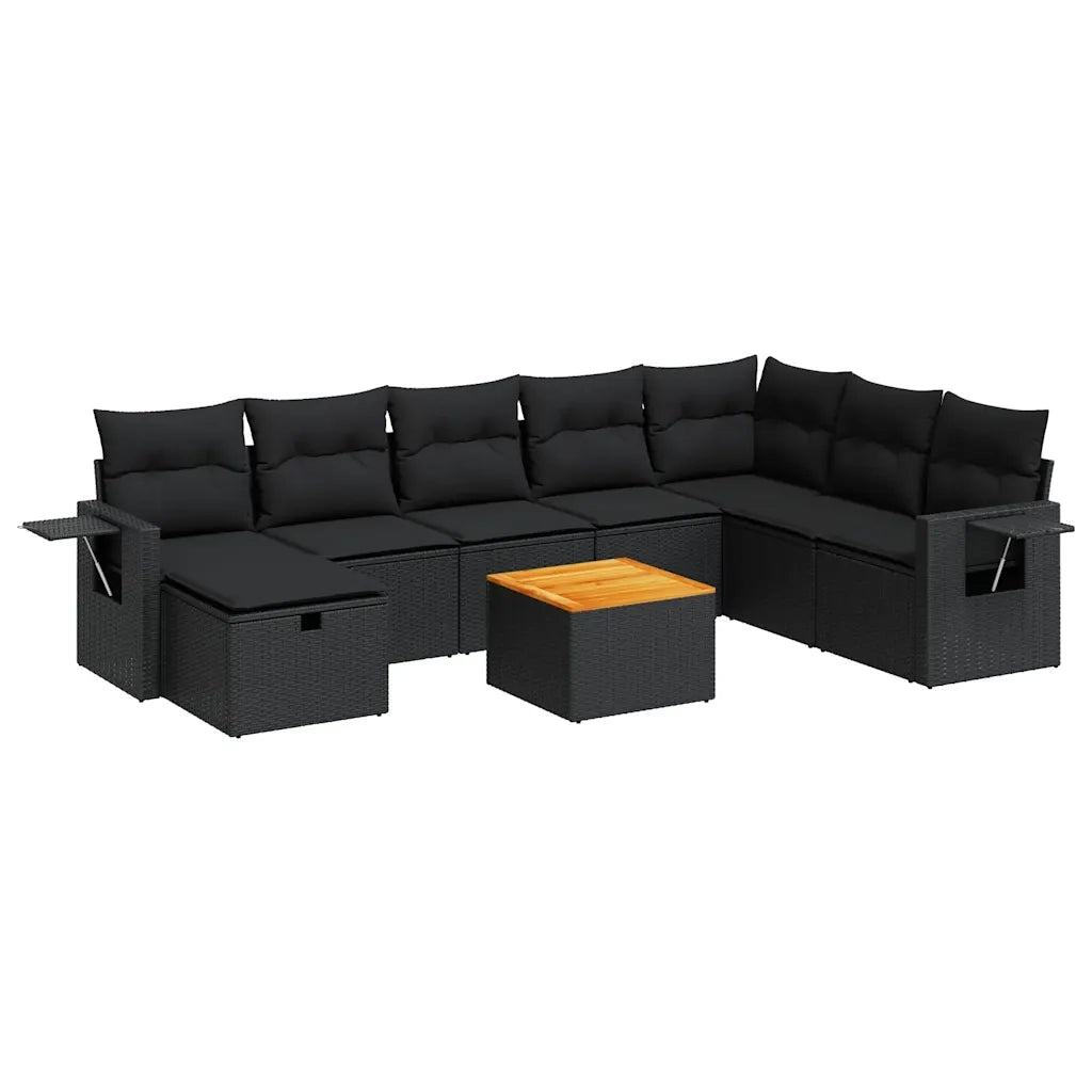 Set Divani da Giardino 9 pz con Cuscini Nero in Polyrattan 3325828