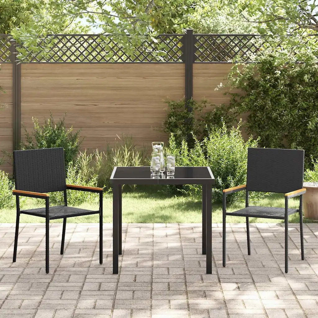 Set da Pranzo per Giardino con cuscino 3 pcs Nero polyrattan