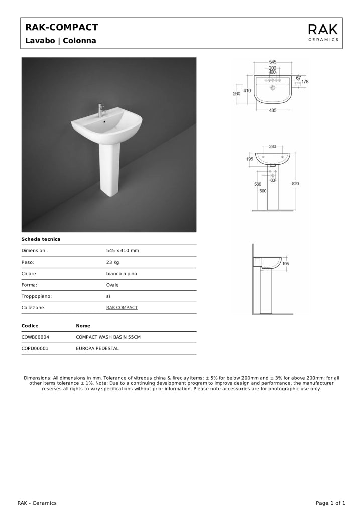 RAK Compact lavabo 55x41