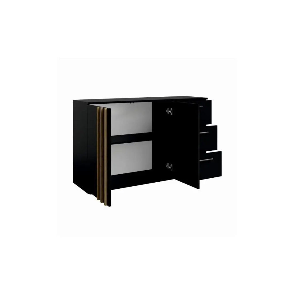 Comò VARIA - 2 ante e 3 cassetti - Design moderno colore nero e rovere artigiano
