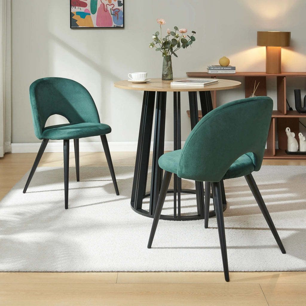 Set Karijoki di 2 Sedie Imbottite da Sala Pranzo Effetto Velluto - Verde Scuro / Nero [en.casa]