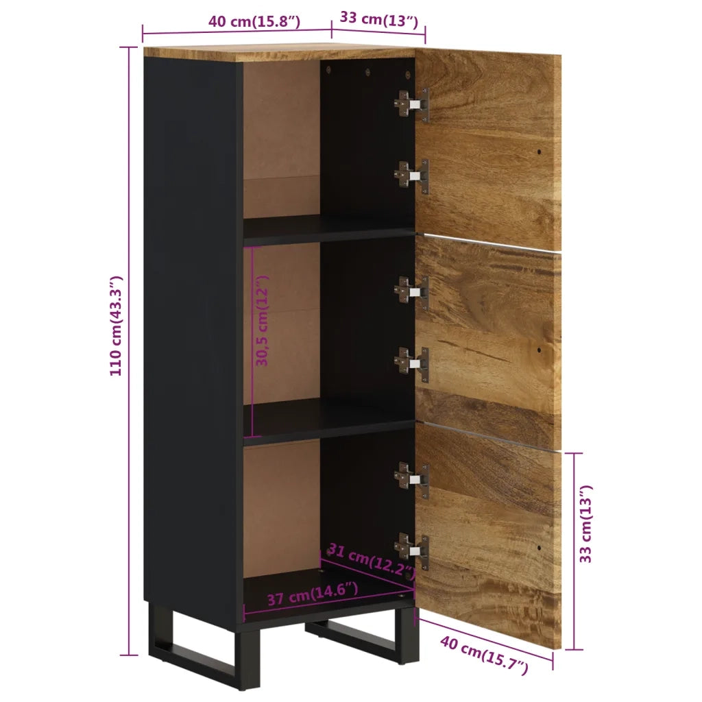 Credenza con 3 Ante 40x33x110 cm Legno Massello Mango e Ferro 352932