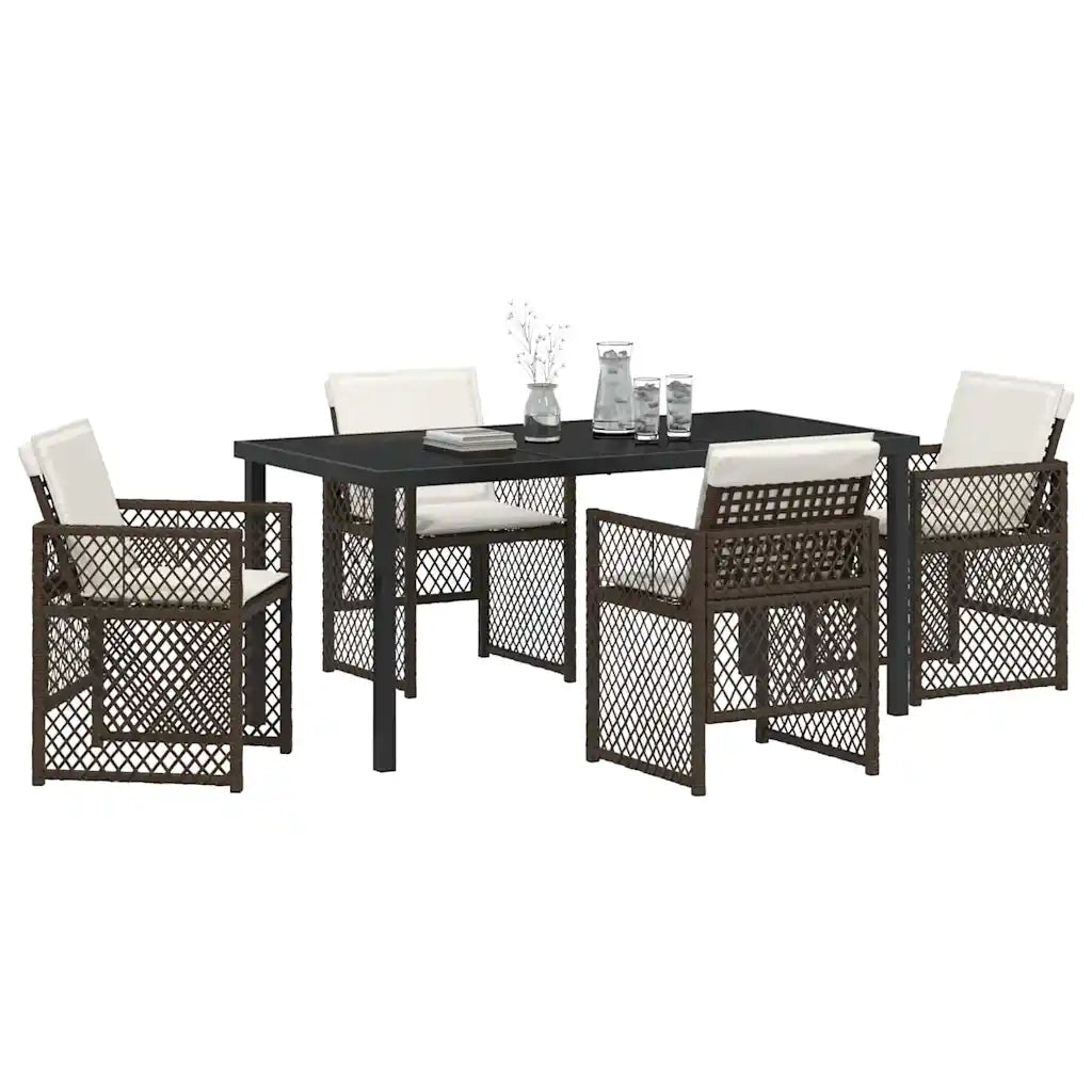 Set da Pranzo per Giardino 5 pcs Marrone polyrattan