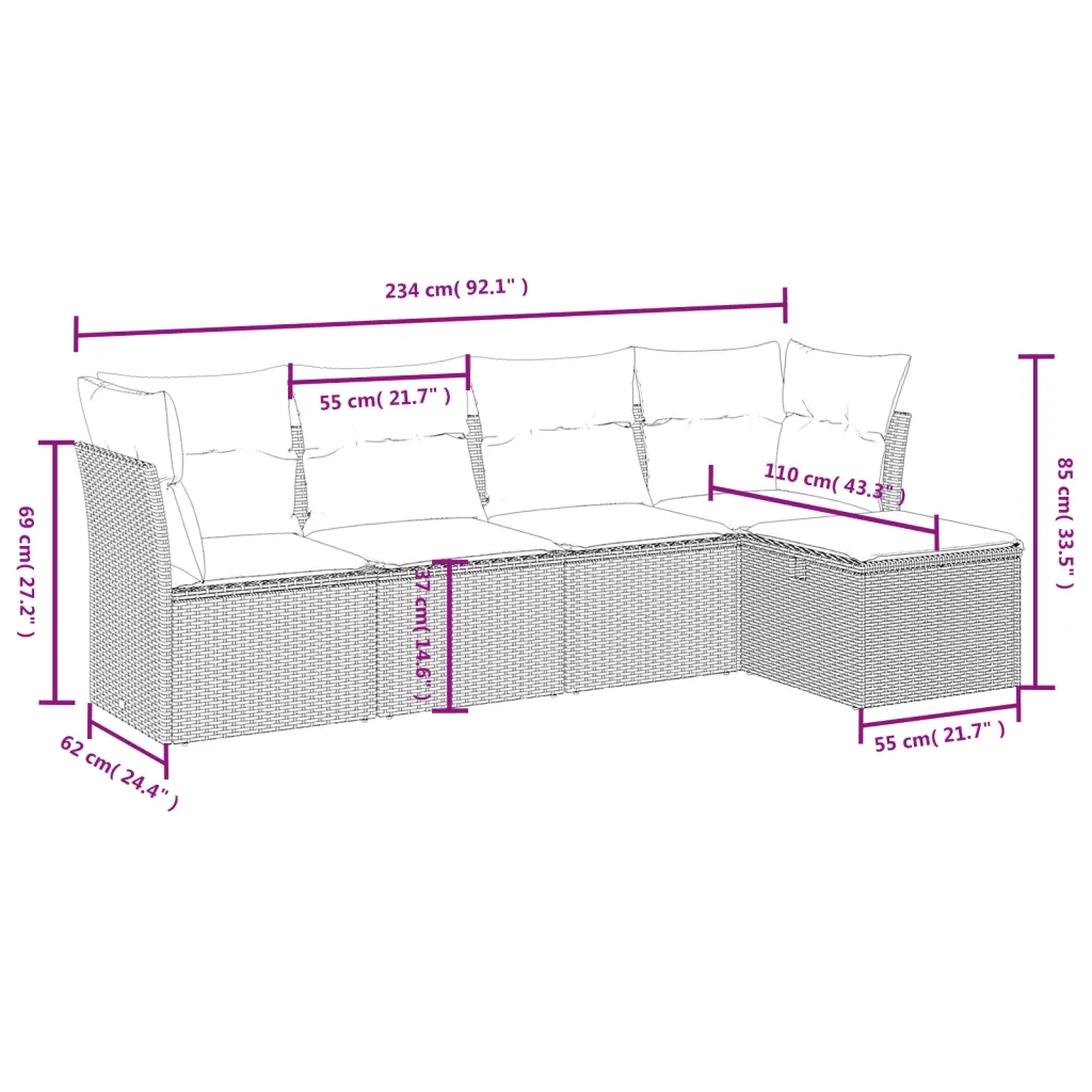 Set Divano da Giardino 5pz con Cuscini Grigio Chiaro Polyrattan 3263138