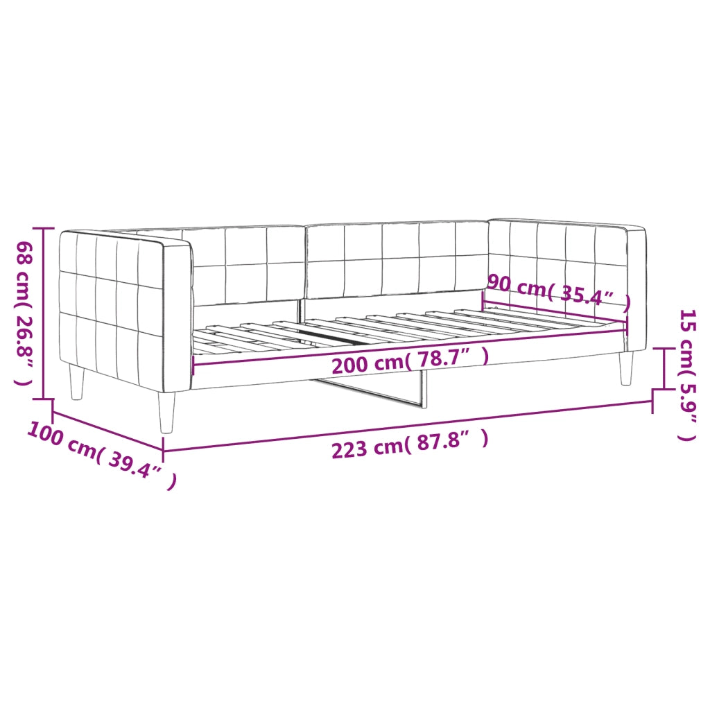 Letto da Giorno Grigio Chiaro 90x200 cm in Velluto