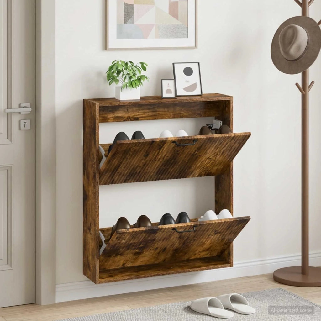 Mobiletto per Scarpe da Muro HOORN 71 x 17 x 86 cm Rovere Fumo 897300