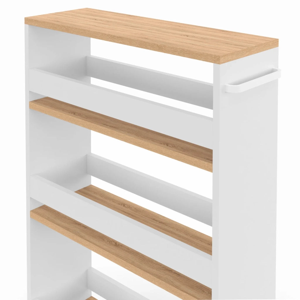 IDMarket - Carrello da cucina salvaspazio HAGA a 3 ripiani, bianco e effetto faggio