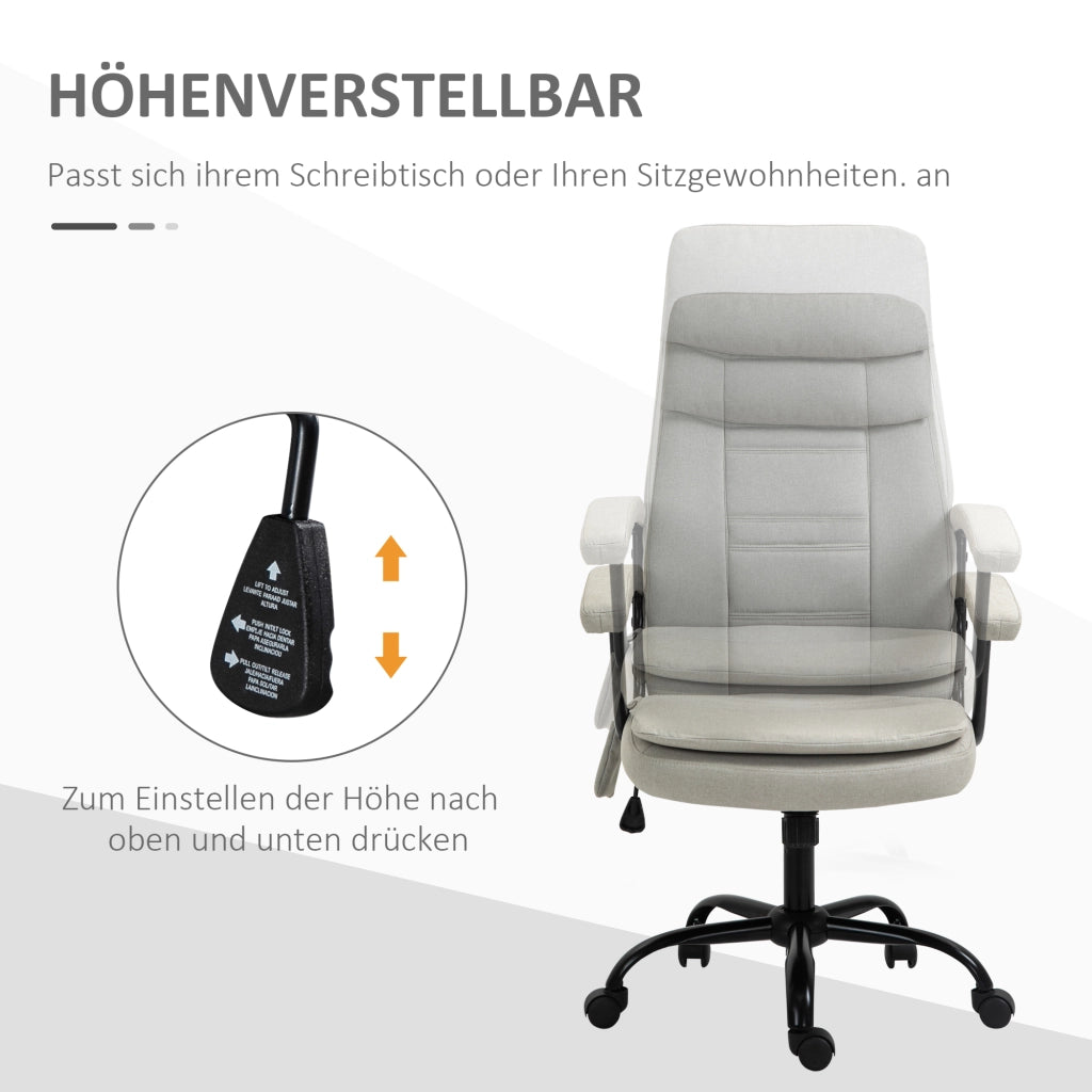 Poltrona da Ufficio Massaggiante Ergonomica con Schienale Reclinabile e Altezza Regolabile ¨C Zephmum ¨C Beige, Tessuto