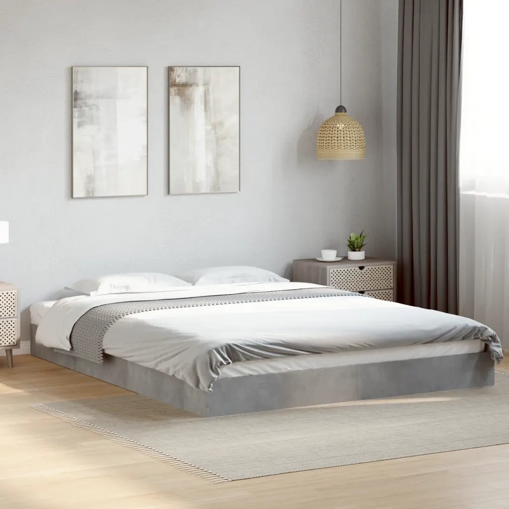 Letto matrimoniale | Letto per adulti | Giroletto Grigio Cemento 160x200 cm in Legno Multistrato