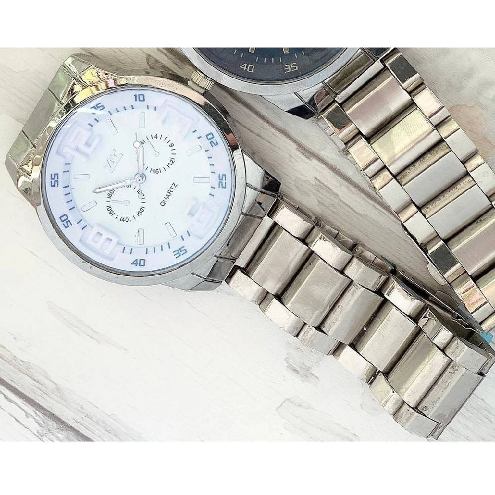 Trade Shop - Orologio Polso Zcc Uomo Acciaio Analogico Quarzo Cronografo Silver Quadrante Bianco -