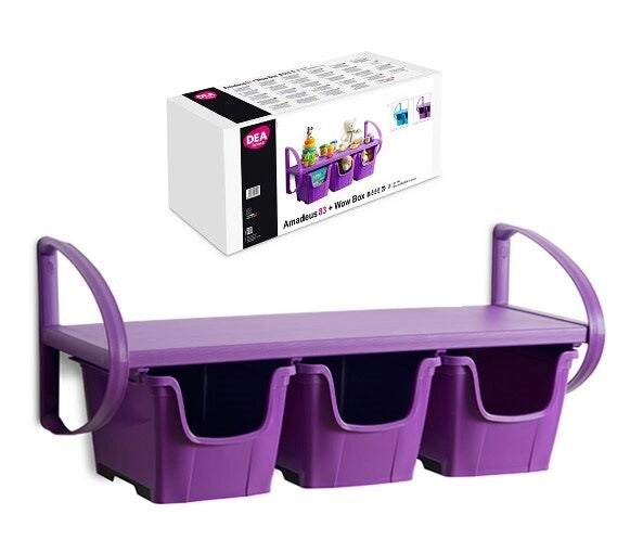 Mensola da parete viola per cameretta bambini asilo 3 box scorrevoli 81 x 33 x 36 cm Dea Home