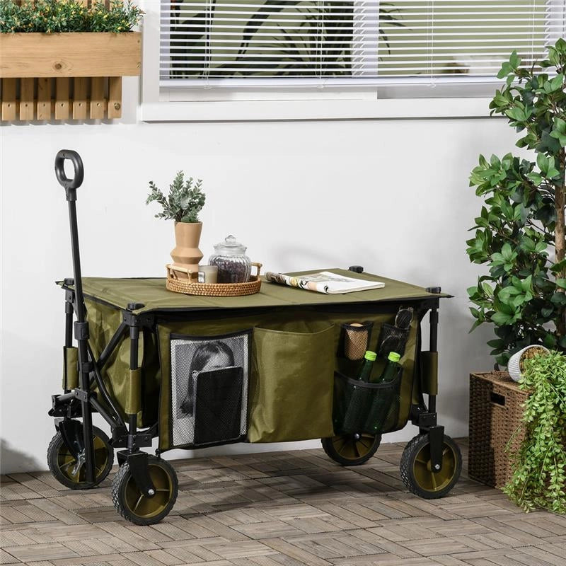 CARRELLO DA GIARDINO PIEGHEVOLE CON MANIGLIA E 5 SACCHE 108 X 55 X 93 CM VERDE