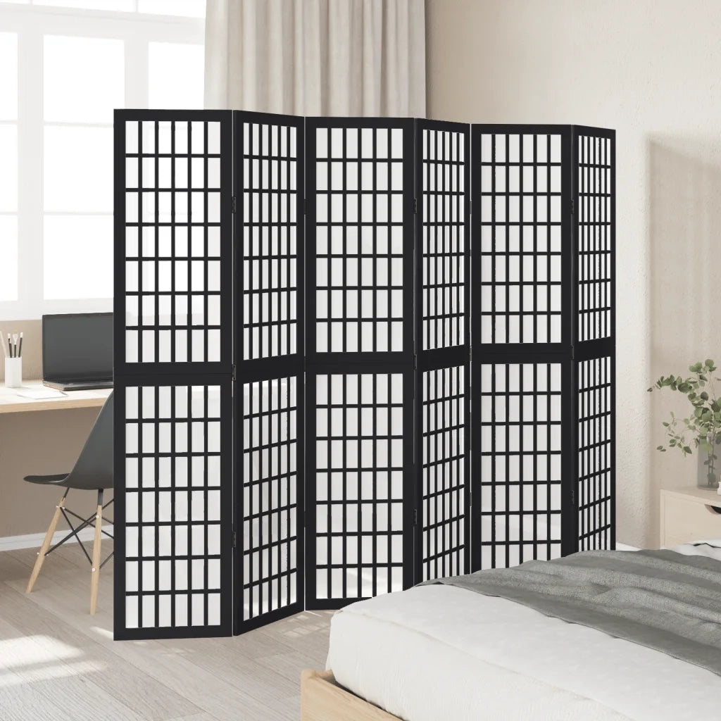 vidaXL Divisorio Ambienti 6 Pannelli Nero Legno Massello di Paulownia