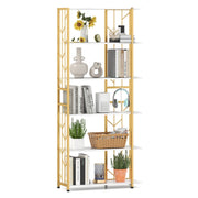 Libreria geometrica moderna con telaio in metallo da letto, Libreria a 6 ripiani con 2 kit antiribaltamento per soggiorno Bianco