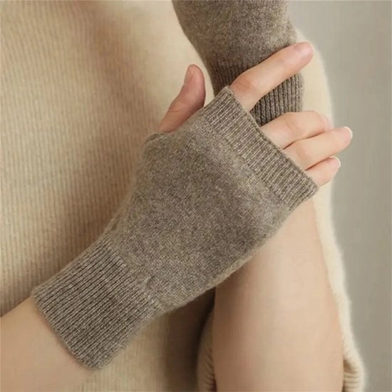 Polsprotettori da donna con dita metà, guanti corti caldi e soffici (cammello)