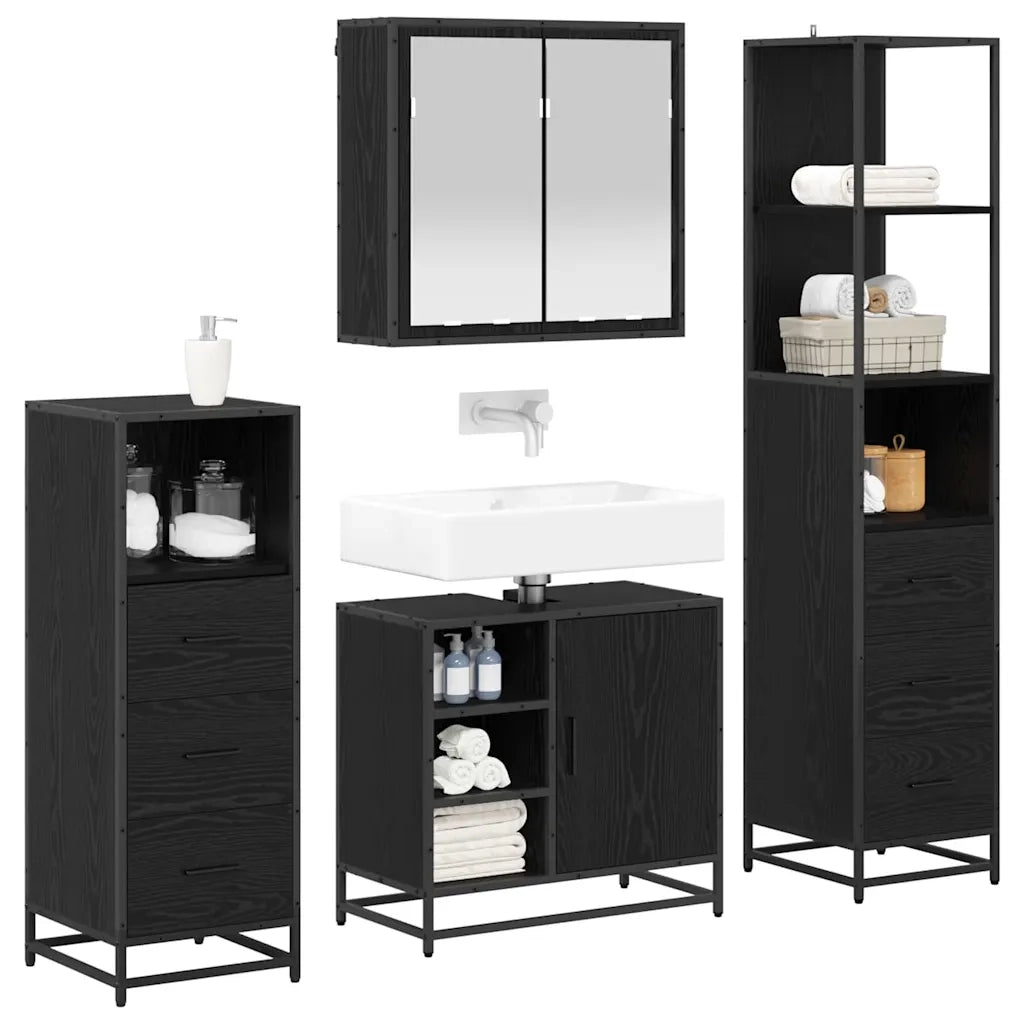 Set di mobili per il bagno 4 pcs Rovere Nero Legno multistrato