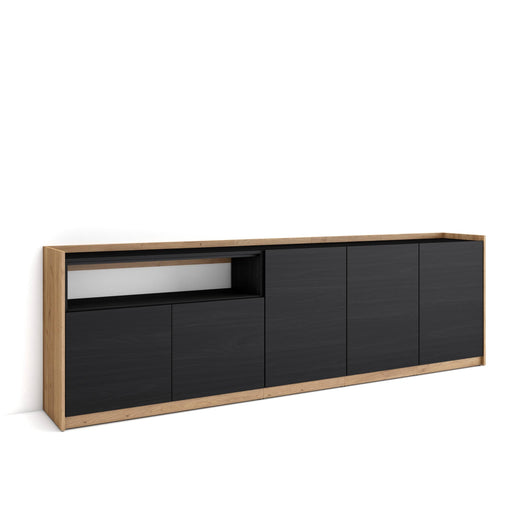 Credenza, Mobile, Cucina, 260x80x37 cm, 5 Porte, grande stoccaggio, Nero e rovere