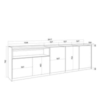 Credenza, Mobile, Cucina, 260x80x37 cm, 5 Porte, grande stoccaggio, Nero e rovere RF3866