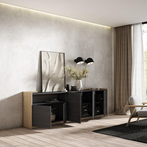 Credenza, Mobile, Cucina, 260x80x37 cm, 5 Porte, grande stoccaggio, Nero e rovere RF3866