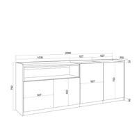 Credenza, Mobile, Cucina, 207x80x37 cm, 4 Porte, grande stoccaggio, Nero e rovere RF3888