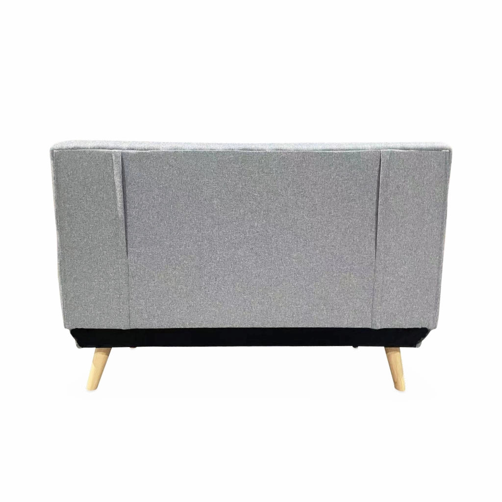 Divano letto in tessuto con gambe in legno, 2 posti, grigio chiaro