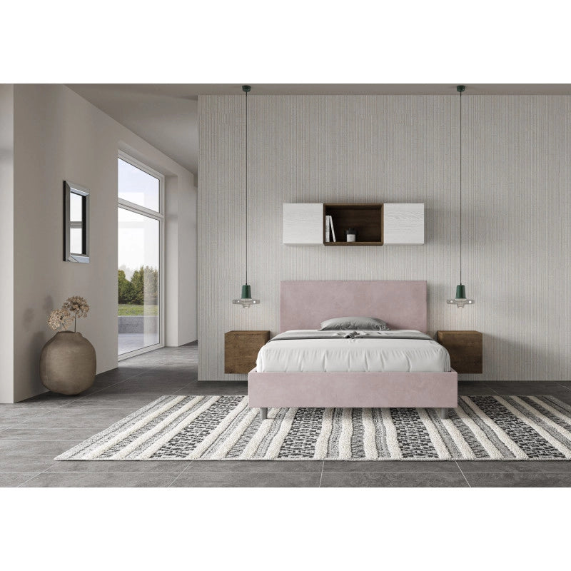 Letto imbottito Piazza e mezzo 130x210 cm Adele - Con rete,Glicine,Microfibra