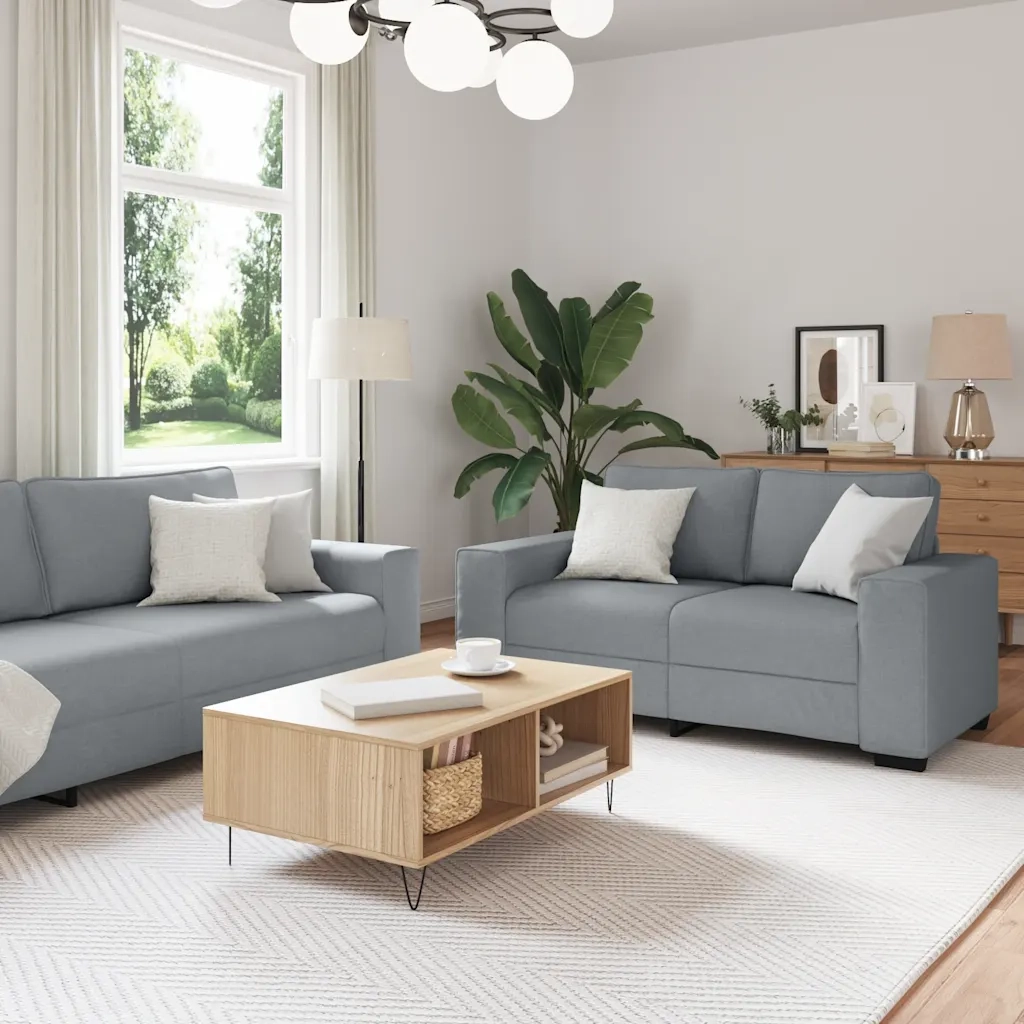 Set di Divani 2 pz con Cuscini Grigio Chiaro in Tessuto 3324731