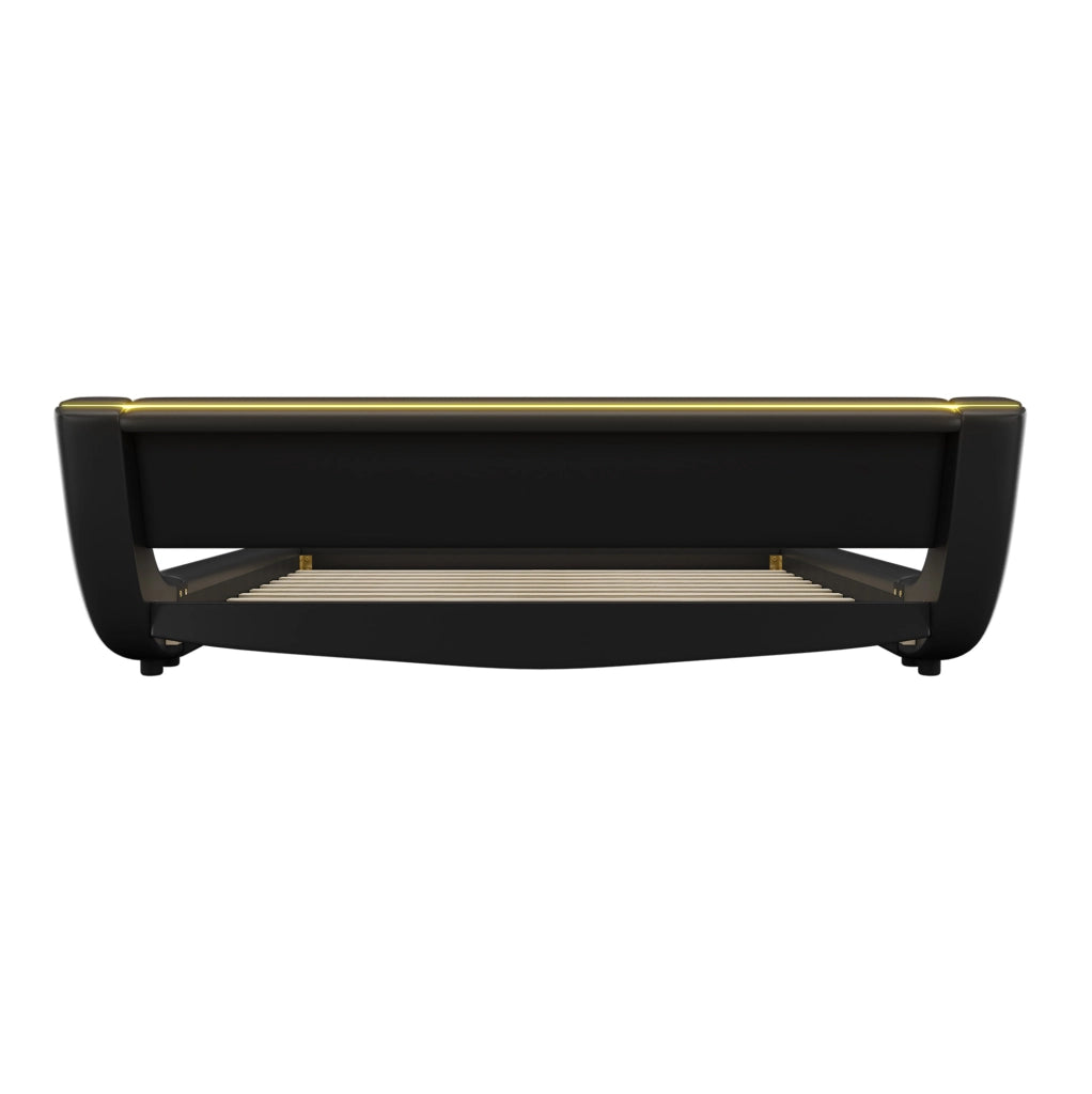 Letto a pavimento 160x200 cm in PU nero con LED RGB