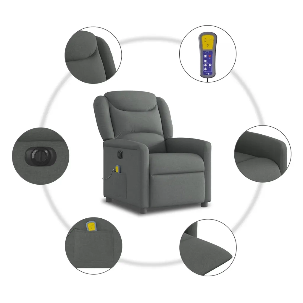 Divano Sedia-Poltrona Reclinabile Massaggio Elettrica Grigio Scuro Tessuto 779246