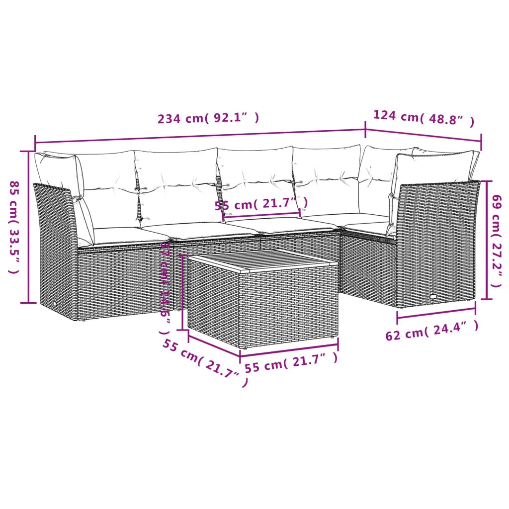 Set Divano da Giardino 6 pz con Cuscini Grigio in Polyrattan 3255962