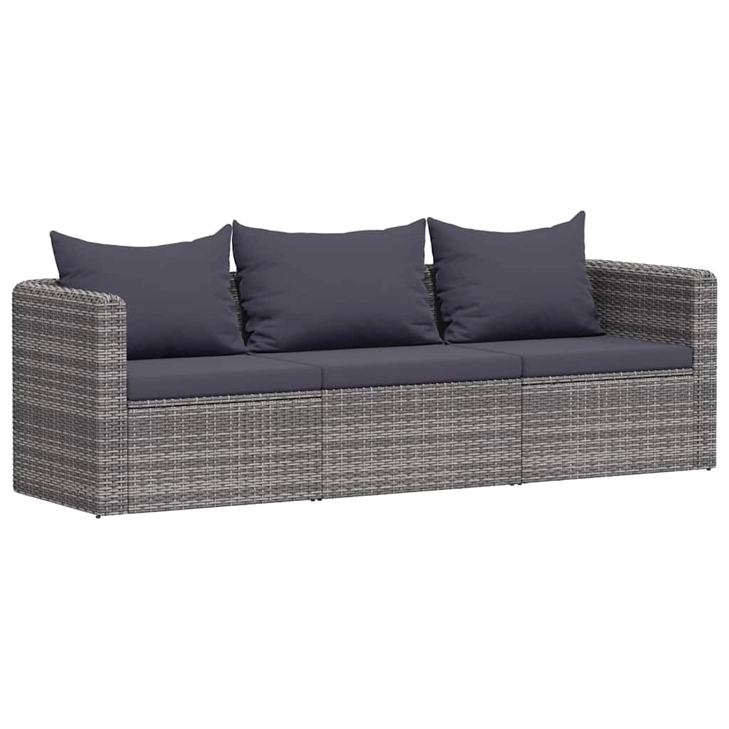 Set Divani da Giardino 3 pz con Cuscini Grigio in Polyrattancod mxl 118881