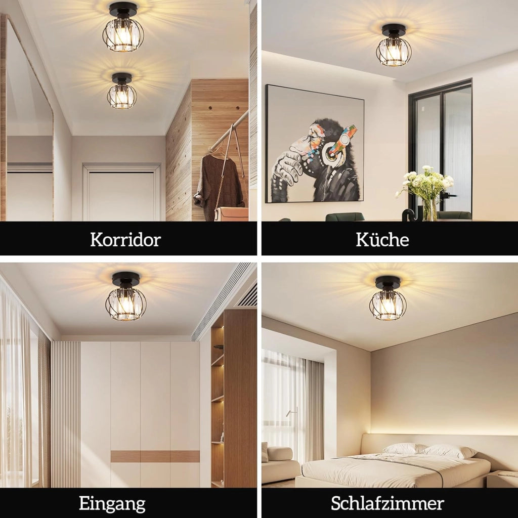 ZMH Lampada da soffitto plafoniera moderna cristallo nero E27 illuminazione vintage per interni