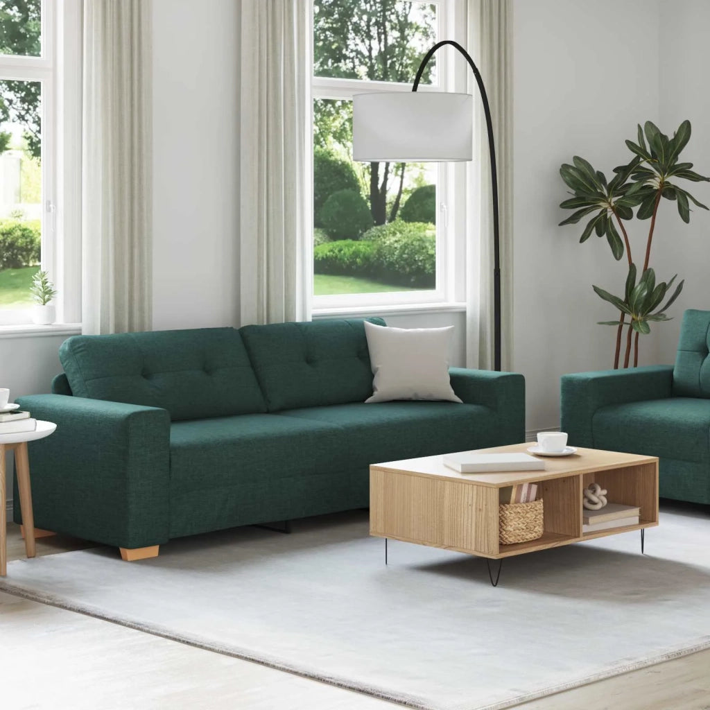 Divano 2 pcs Verde Tessuto misto lino 3324715