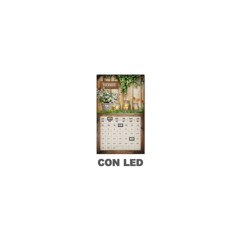 Quadro led con calendario marrone rettangolare cm 30x50x1,8